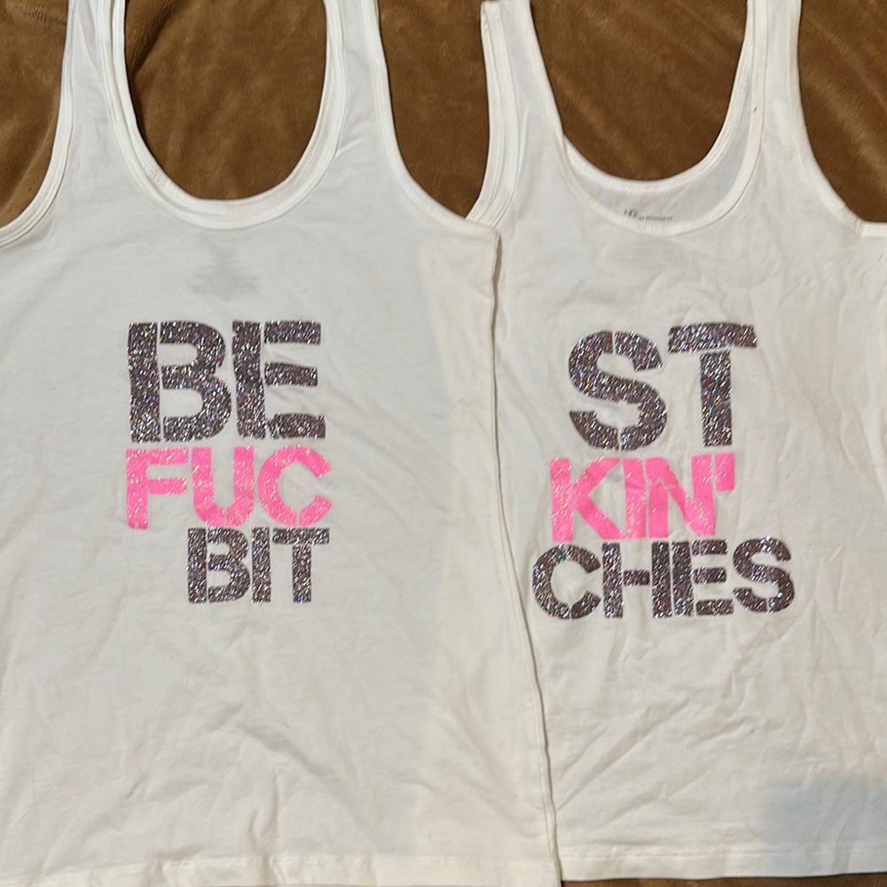 No Boundaries White Tank Tops with Pink and Black Print